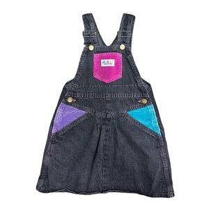 VTG 80s 90s Liberty Black Denim with Corduroy Patches Overall Dress Size 5 USA
